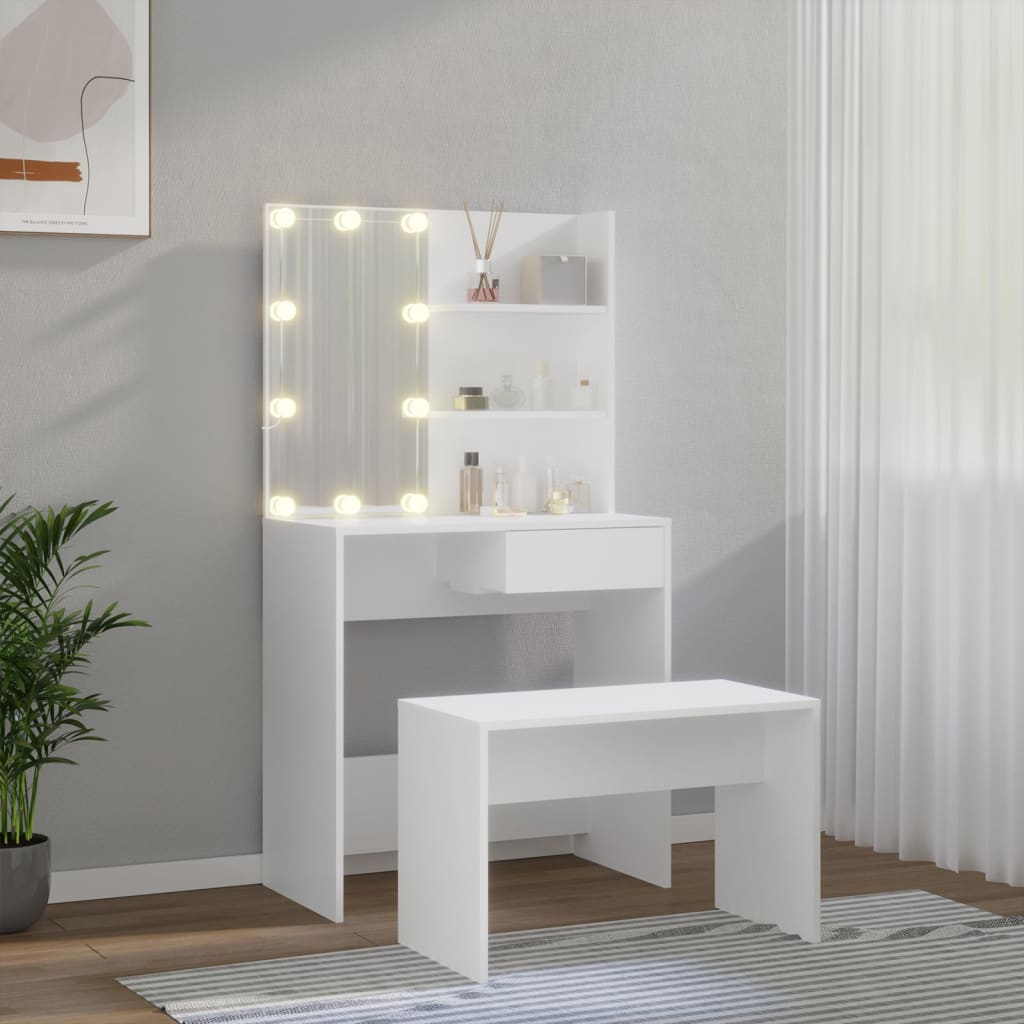 Dressing Table Set With Led Engineered Wood