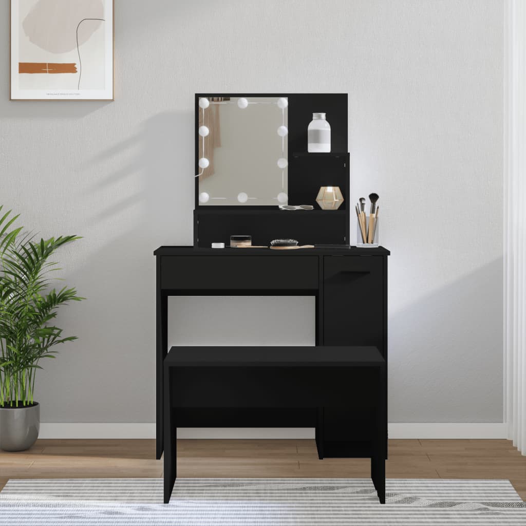 Dressing Table Set With Led Engineered Wood