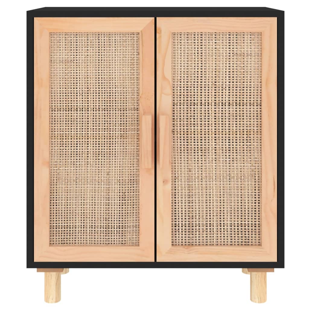 Sideboard Black 60x30x70 cm Solid Wood Pine and Natural Rattan