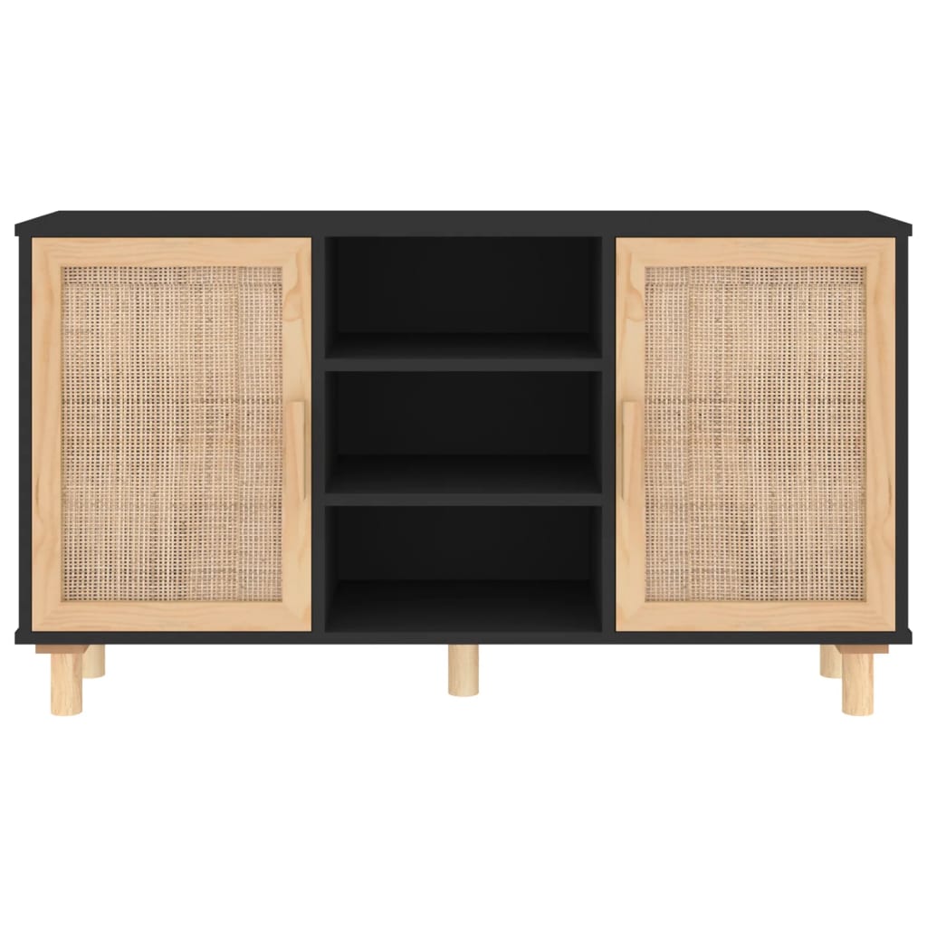 Sideboard Black 105x30x60 cm Solid Wood Pine and Natural Rattan
