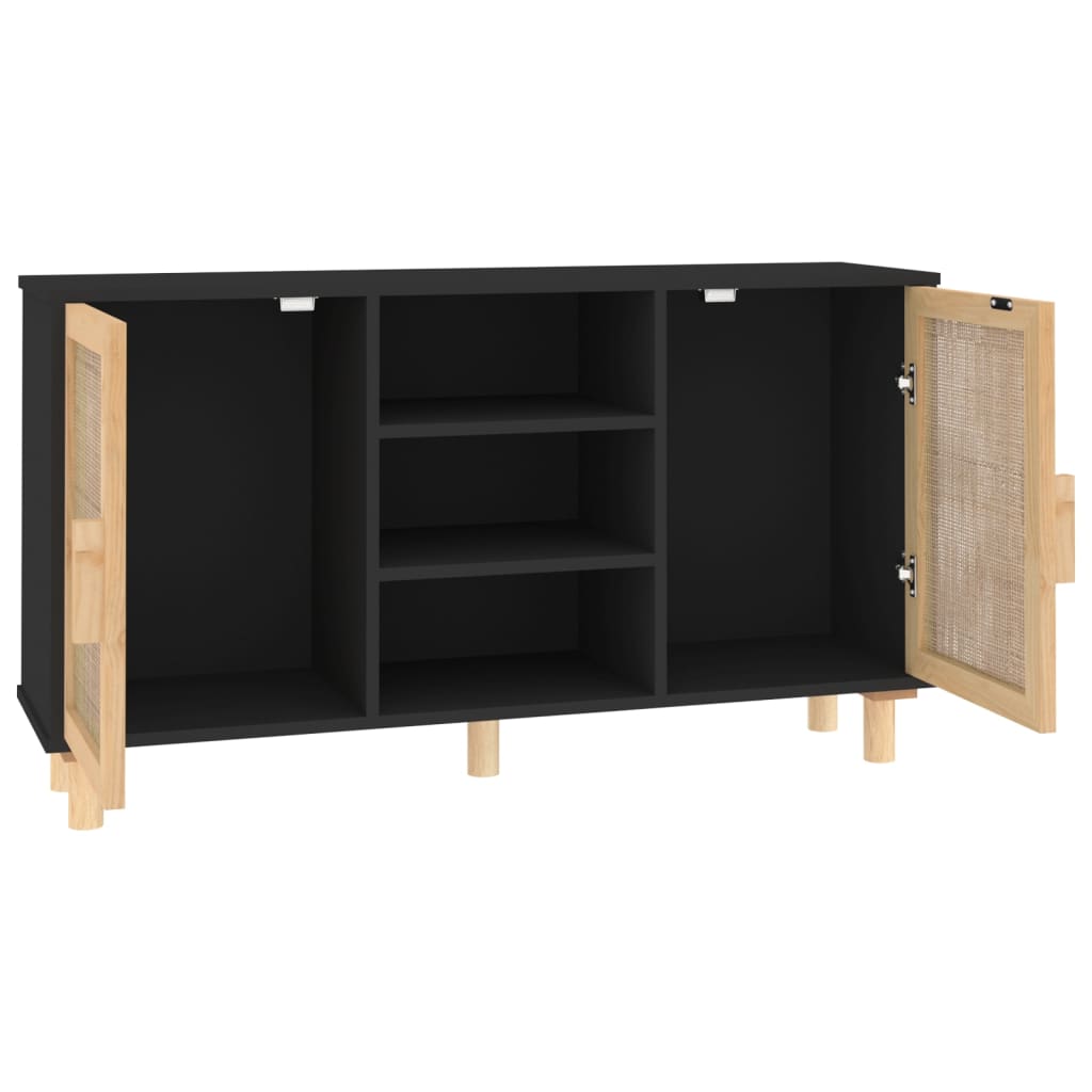 Sideboard Black 105x30x60 cm Solid Wood Pine and Natural Rattan