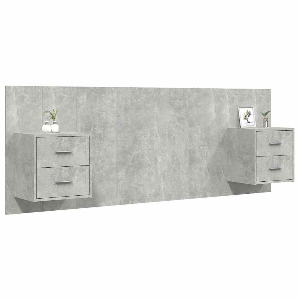Bed Headboard with Cabinets Concrete Grey Engineered Wood