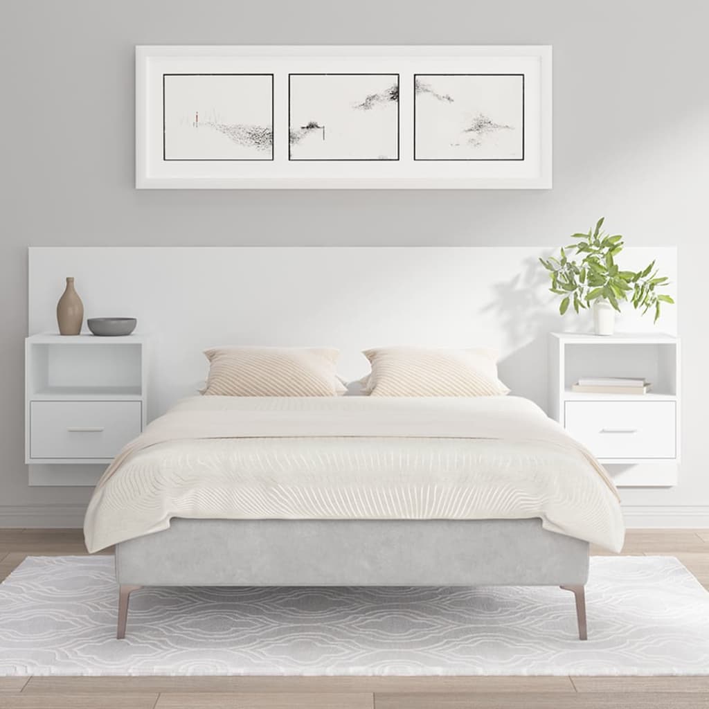 Bed Headboard with Cabinets White Engineered Wood