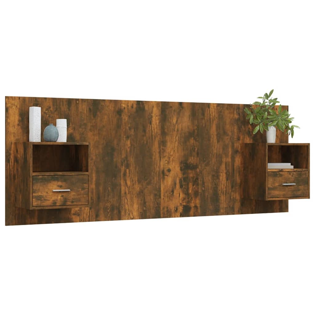 Bed Headboard with Cabinets Smoked Oak Engineered Wood