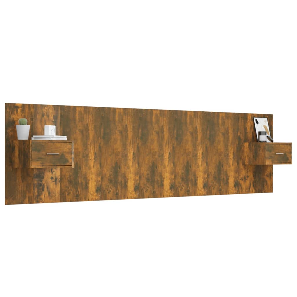 Bed Headboard with Cabinets Smoked Oak Engineered Wood