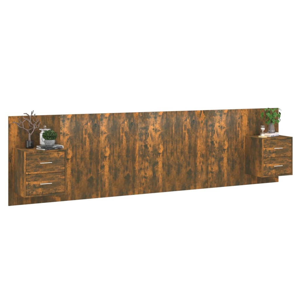 Bed Headboard with Cabinets Smoked Oak Engineered Wood