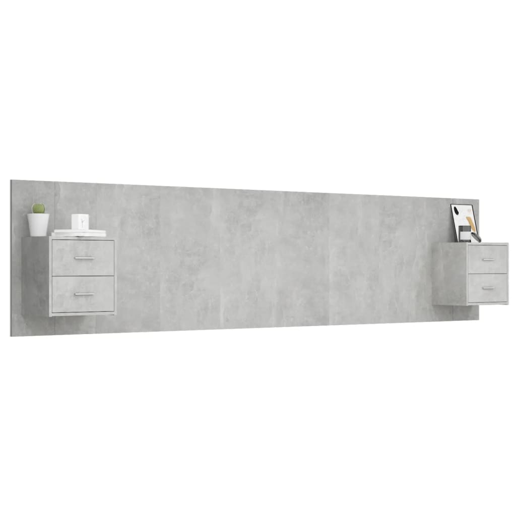 Bed Headboard with Cabinets Concrete Grey Engineered Wood