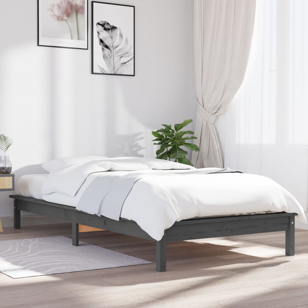Bed Frame without Mattress Grey Single Solid Wood