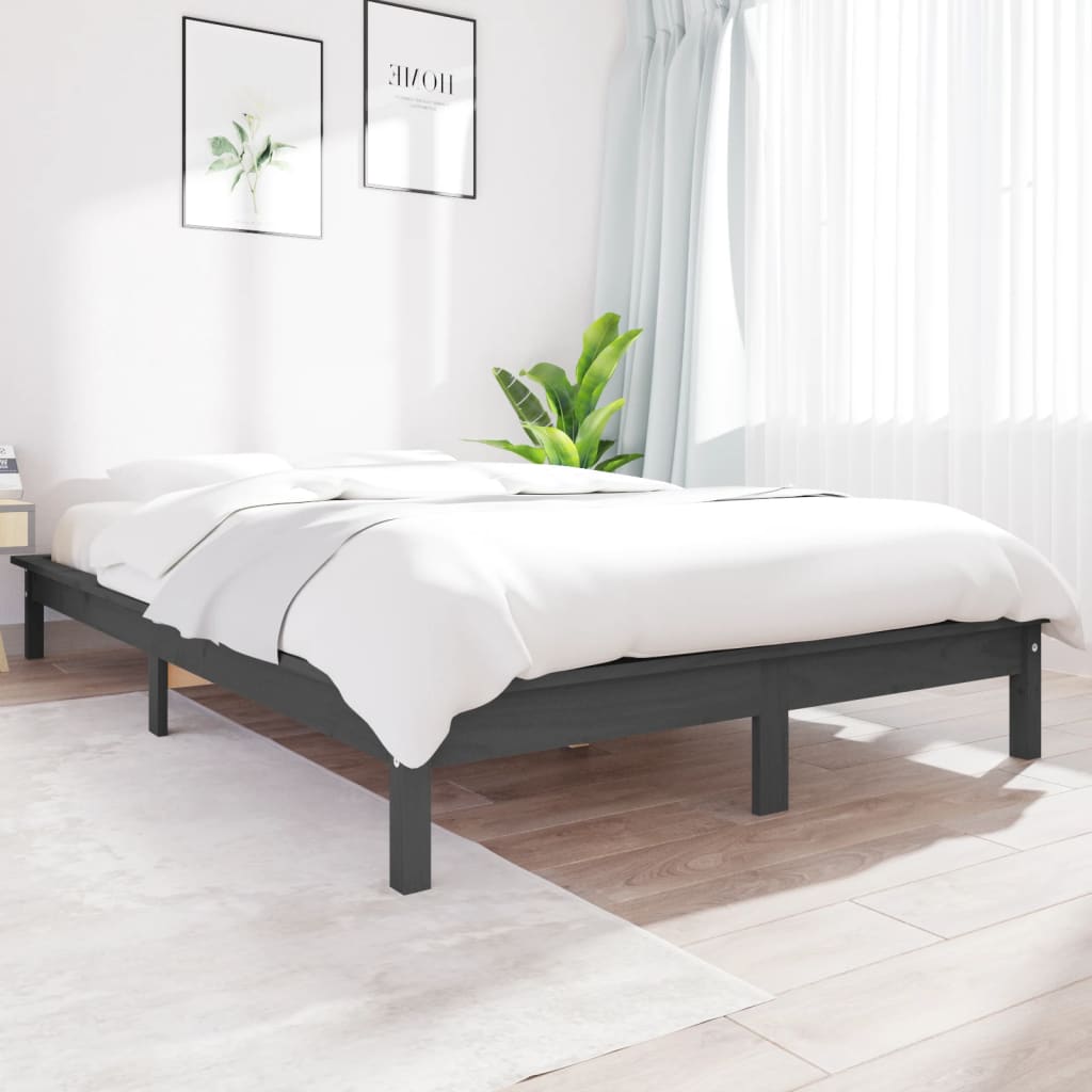 Bed Frame without Mattress Grey 140x190 cm Solid Wood Pine