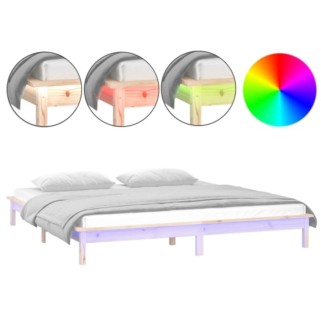 LED Bed Frame without Mattress 140x200 cm Solid Wood