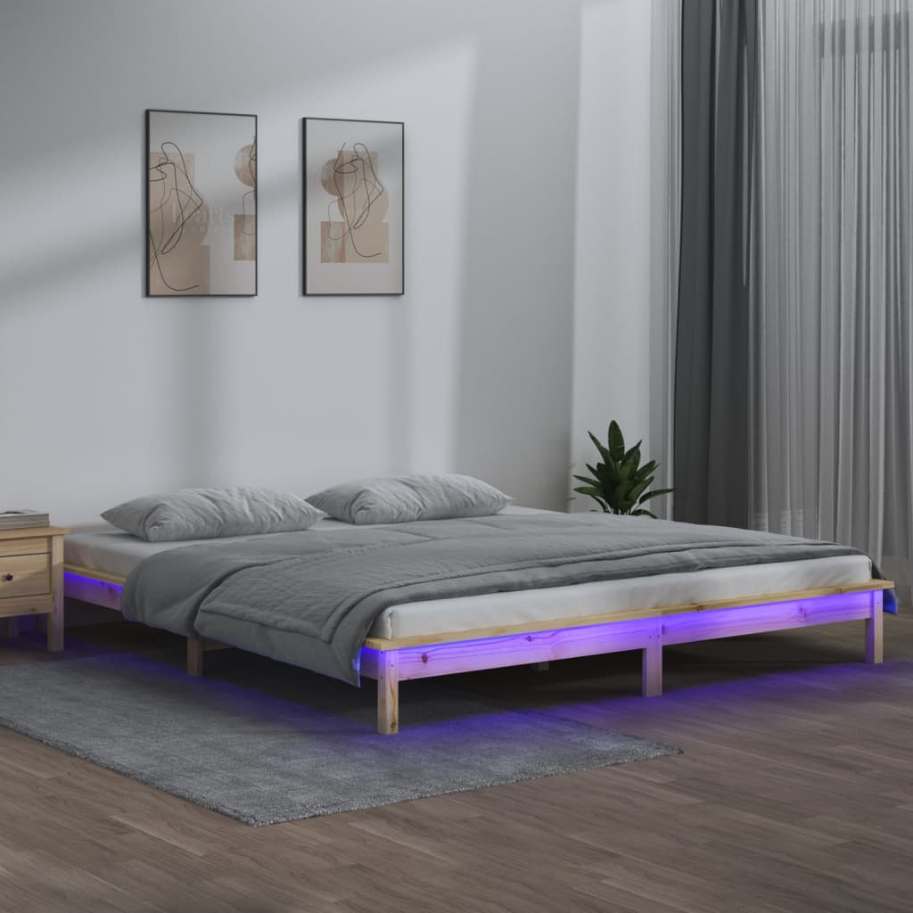 LED Bed Frame without Mattress 140x200 cm Solid Wood