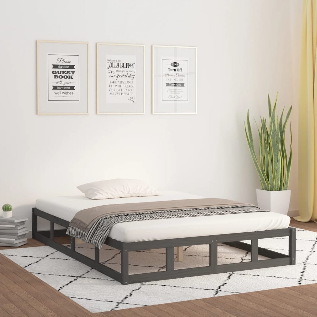 Bed Frame without Mattress Grey 135x190 cm Double Double Solid Wood