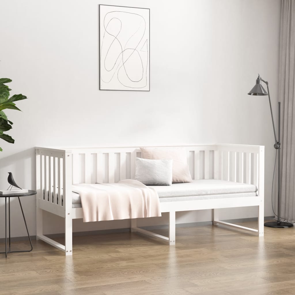 Day Bed without Mattress White 75x190 cm Small Single Solid Wood Pine