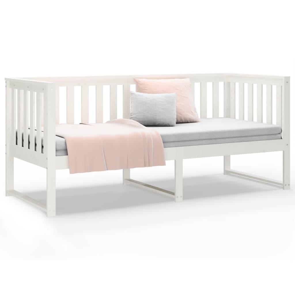 Day Bed without Mattress White 75x190 cm Small Single Solid Wood Pine