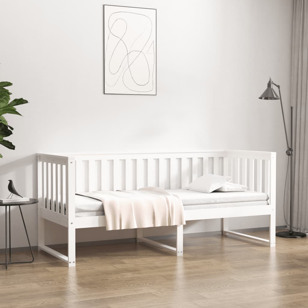 Day Bed without Mattress White 75x190 cm Small Single Solid Wood Pine