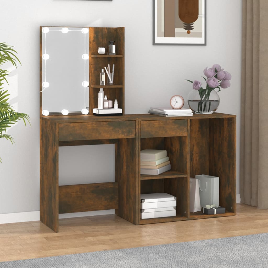 Led Dressing Table With Cabinet Engineered Wood