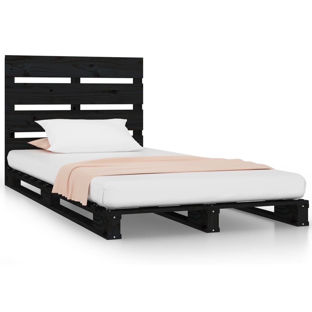 Bed Frame without Mattress Black 75x190 cm Small Single Solid Wood Pine