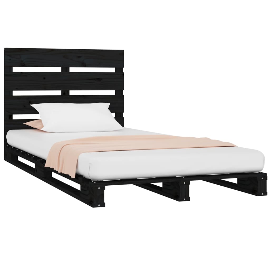 Bed Frame without Mattress Black 75x190 cm Small Single Solid Wood Pine