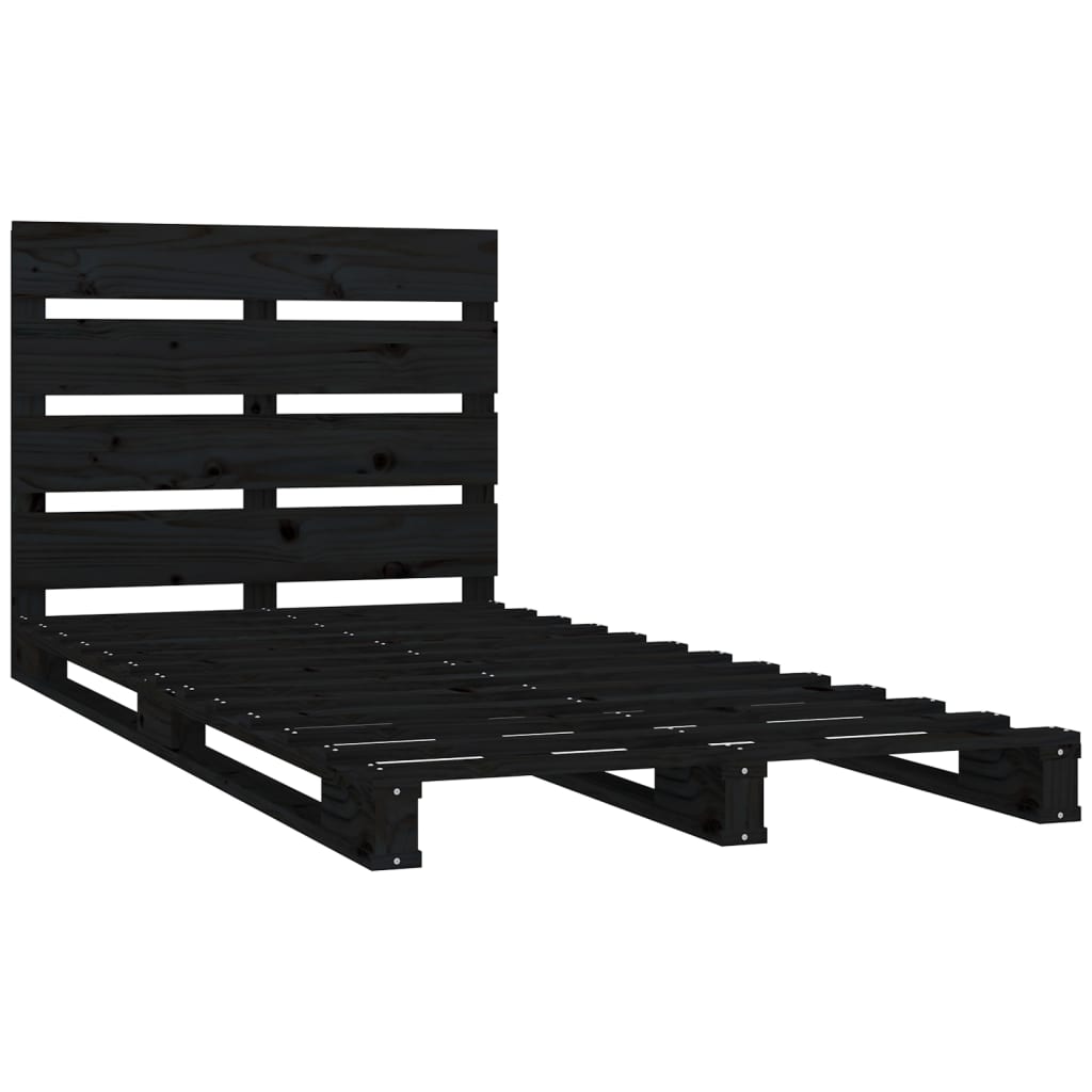 Bed Frame without Mattress Black 75x190 cm Small Single Solid Wood Pine