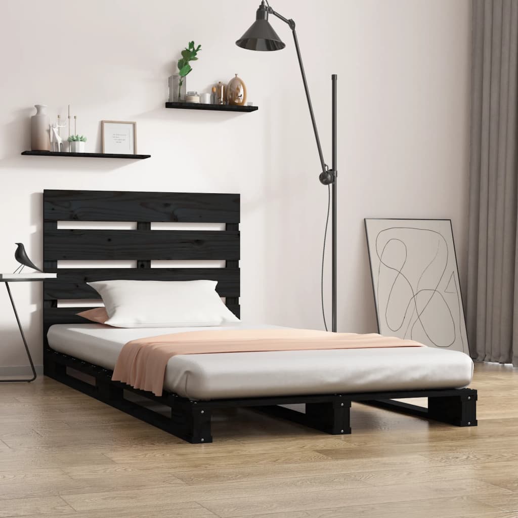 Bed Frame without Mattress Black 75x190 cm Small Single Solid Wood Pine