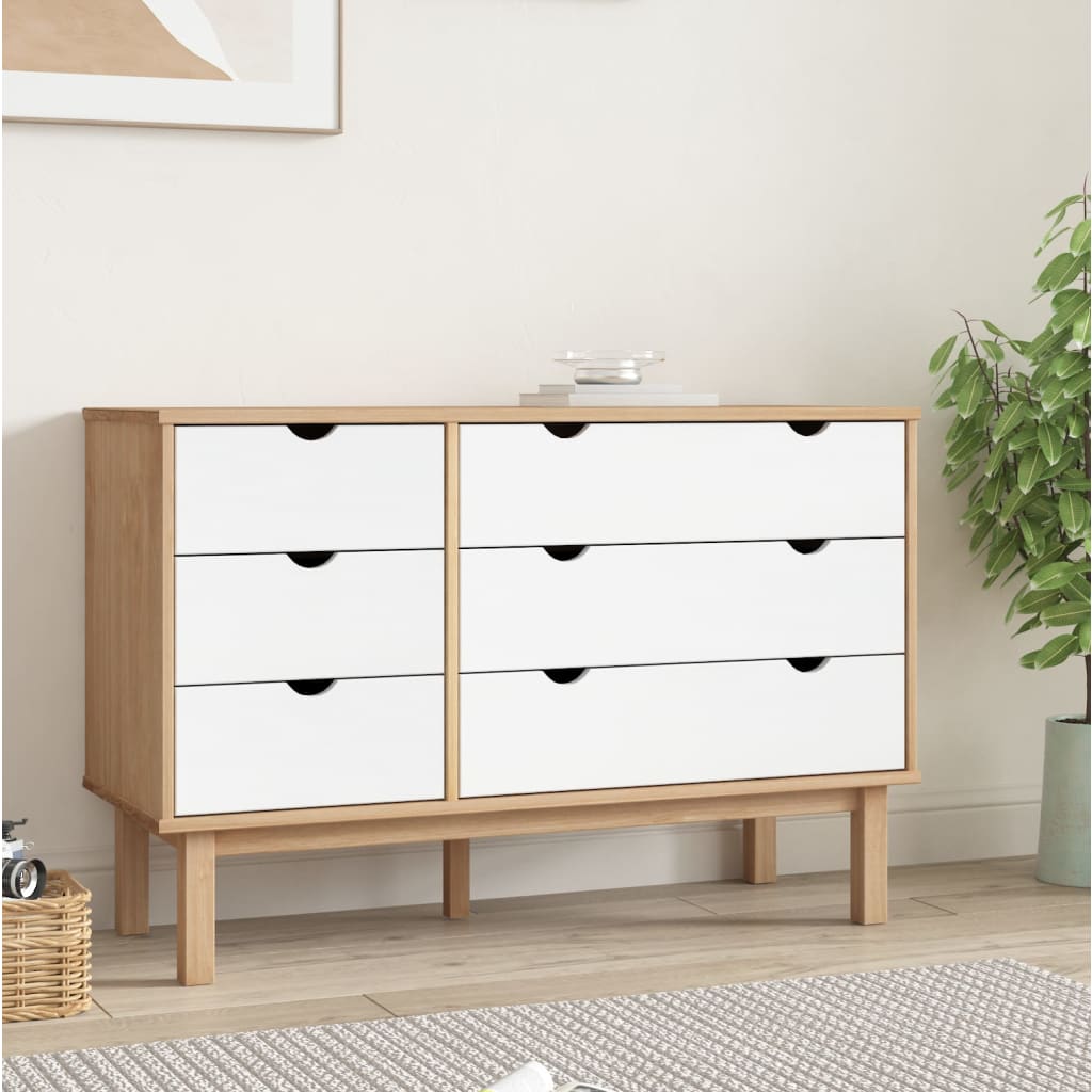 Drawer Cabinet OTTA Brown&White 111x43x73.5cm Solid Wood Pine