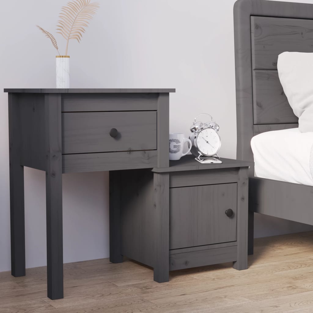 Bedside Cabinet Grey 79.5x38x65.5 cm Solid Wood Pine