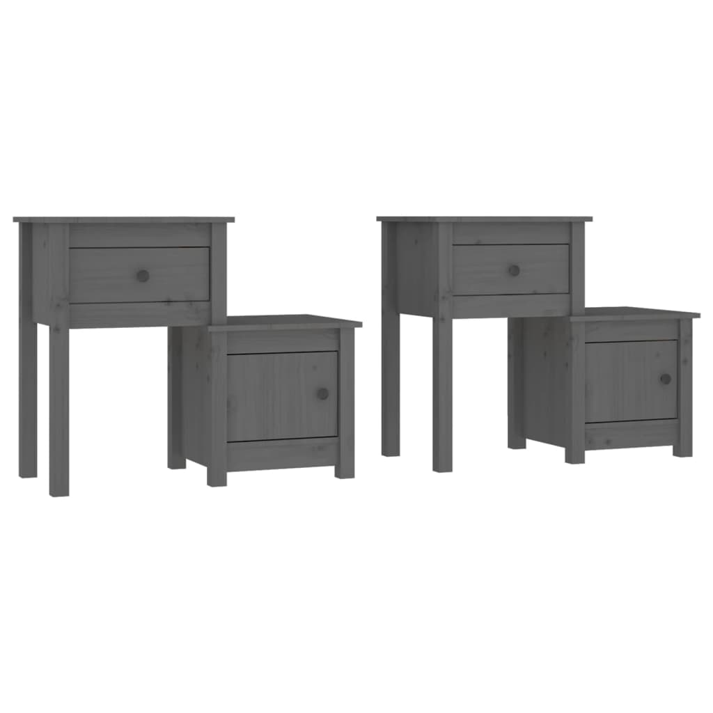 Bedside Cabinet 2 pcs Grey 79.5x38x65.5 cm Solid Wood Pine