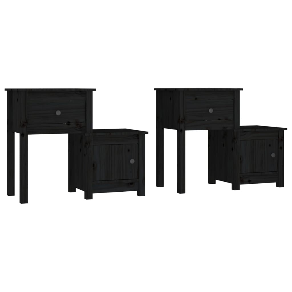 Bedside Cabinet 2 pcs Black 79.5x38x65.5 cm Solid Wood Pine
