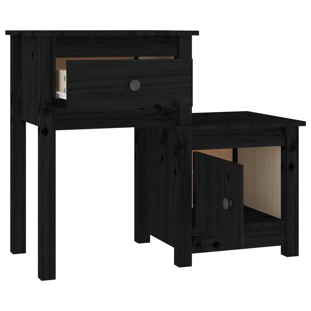 Bedside Cabinet 2 pcs Black 79.5x38x65.5 cm Solid Wood Pine