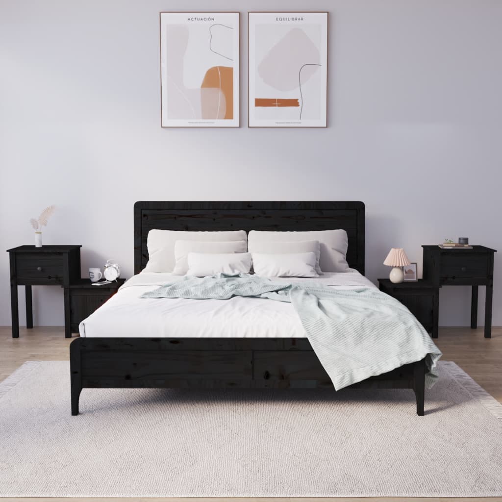 Bedside Cabinet 2 pcs Black 79.5x38x65.5 cm Solid Wood Pine