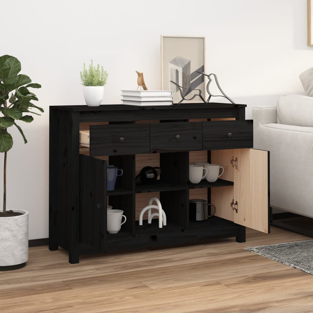 Sideboard Black 100x35x74,5 cm Solid Wood Pine