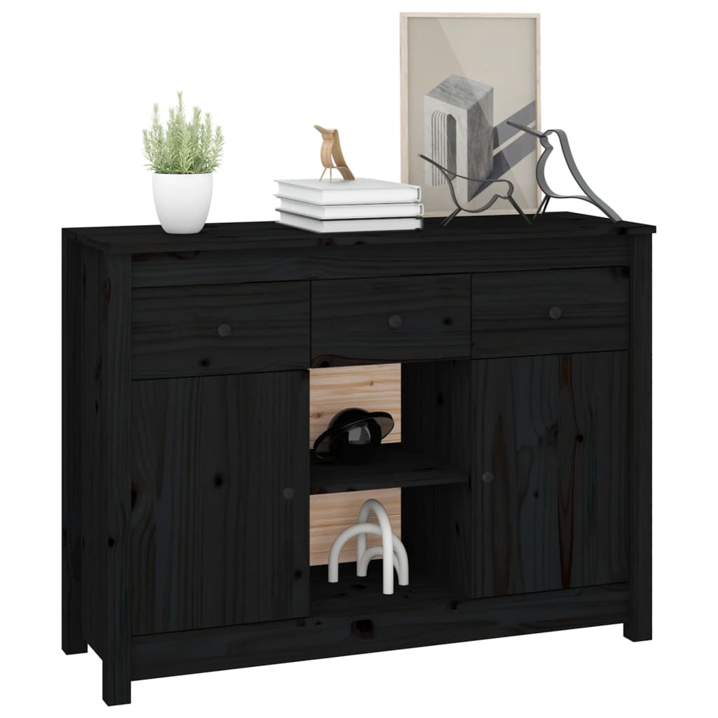 Sideboard Black 100x35x74,5 cm Solid Wood Pine