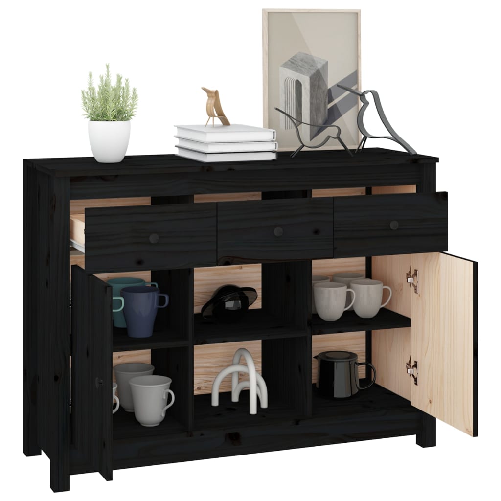 Sideboard Black 100x35x74,5 cm Solid Wood Pine