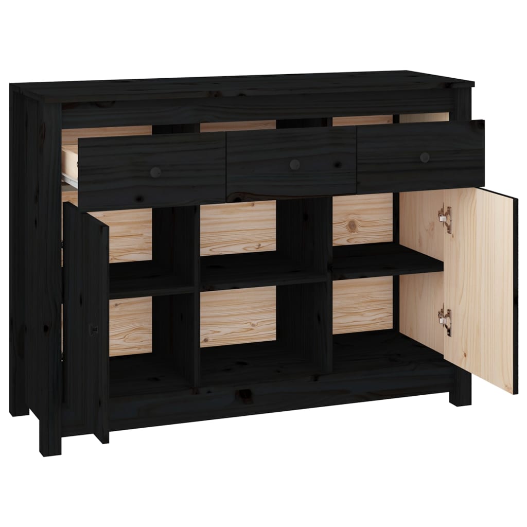 Sideboard Black 100x35x74,5 cm Solid Wood Pine