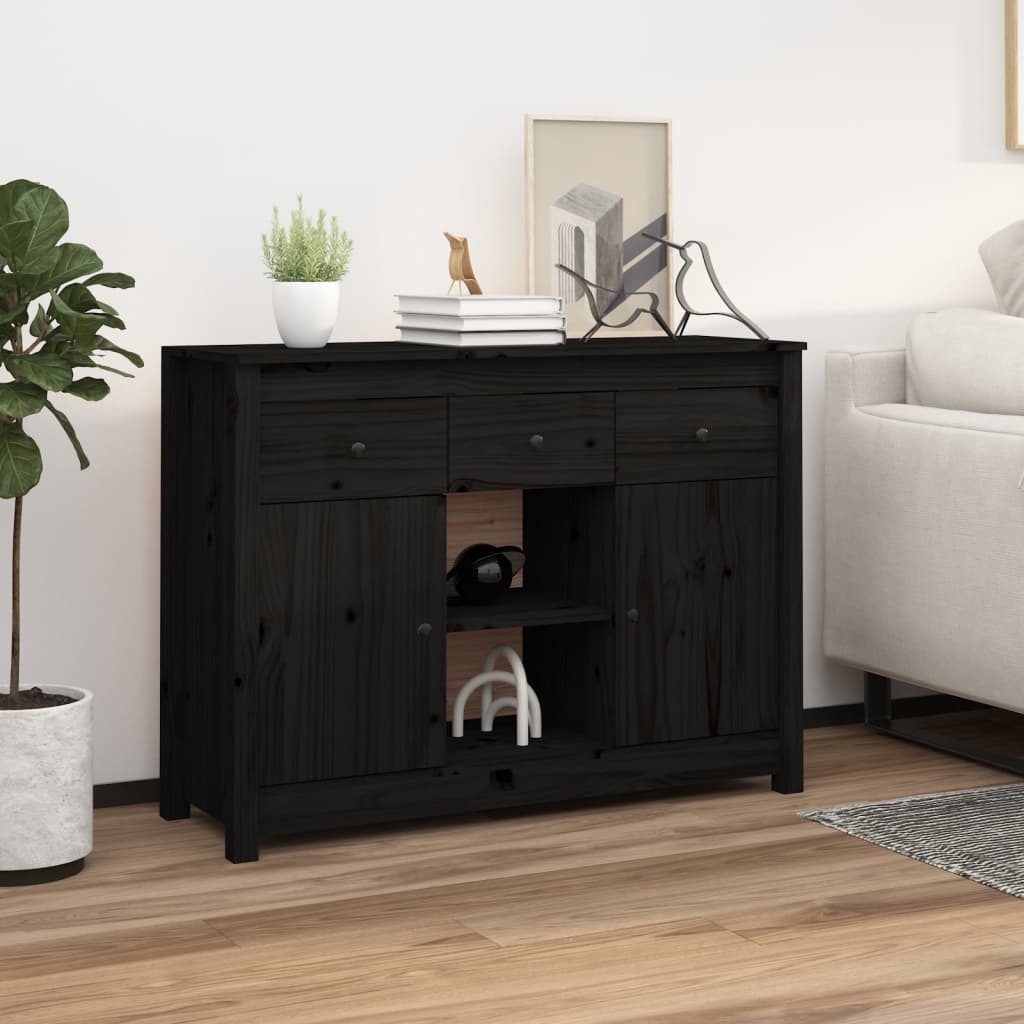 Sideboard Black 100x35x74,5 cm Solid Wood Pine