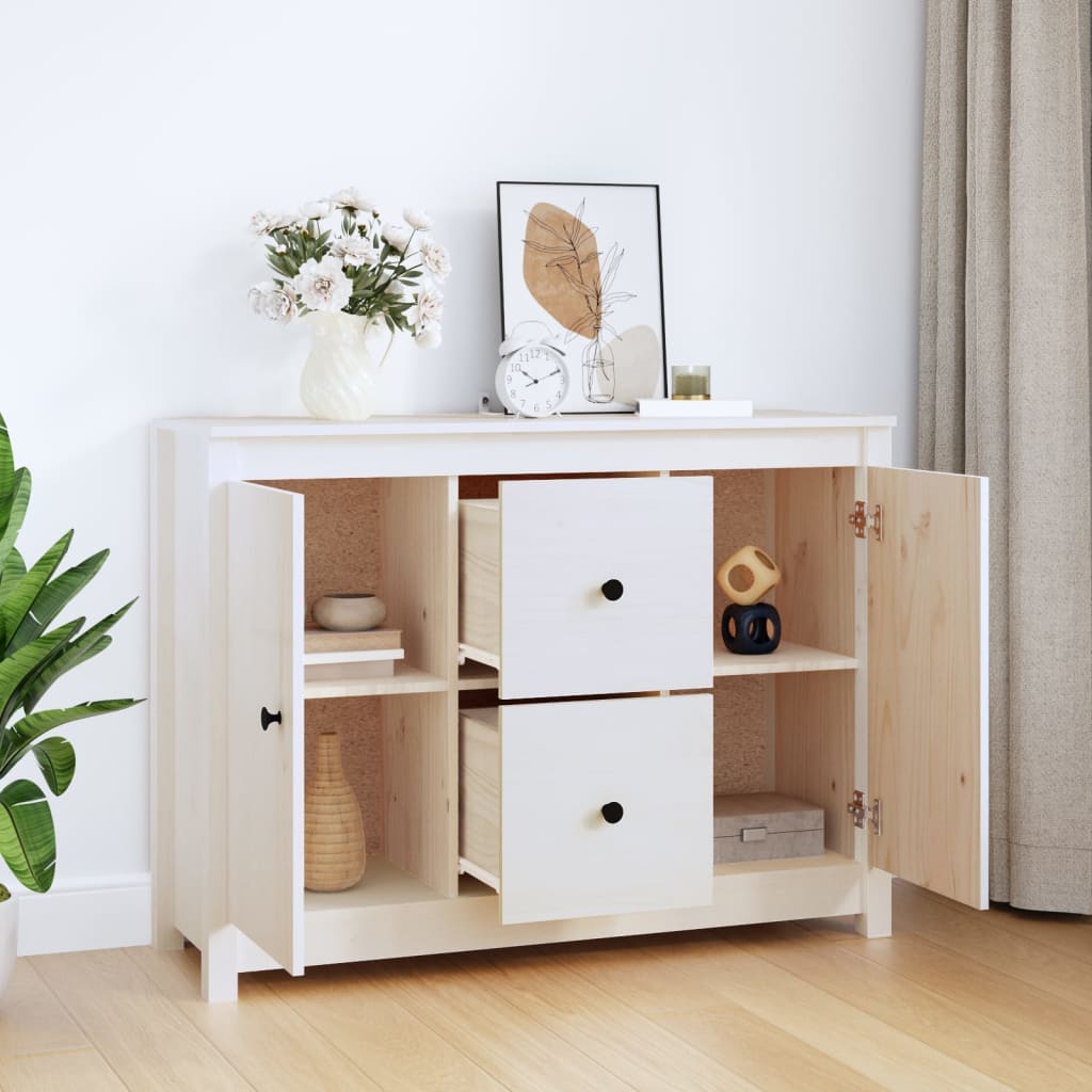 Sideboard White 100x35x74 cm Solid Wood Pine