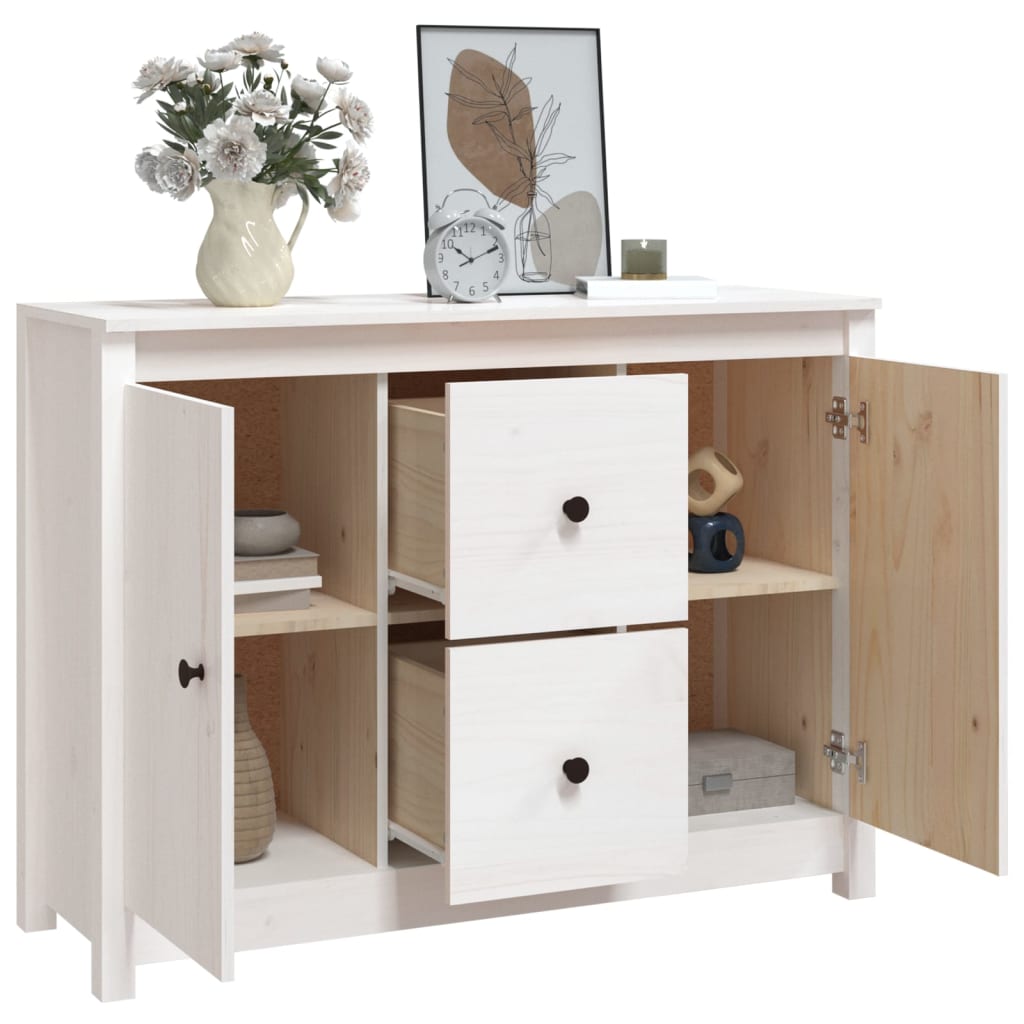 Sideboard White 100x35x74 cm Solid Wood Pine