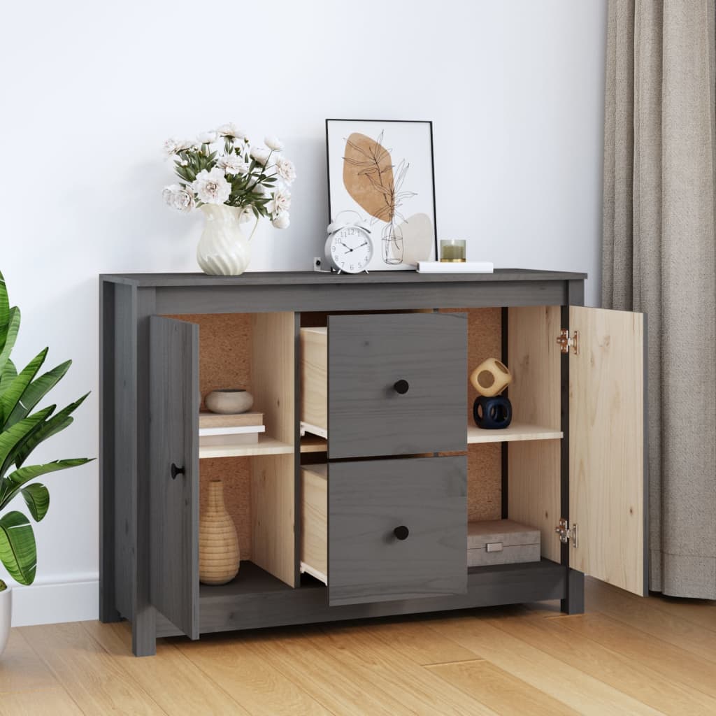 Sideboard Grey 100x35x74 cm Solid Wood Pine