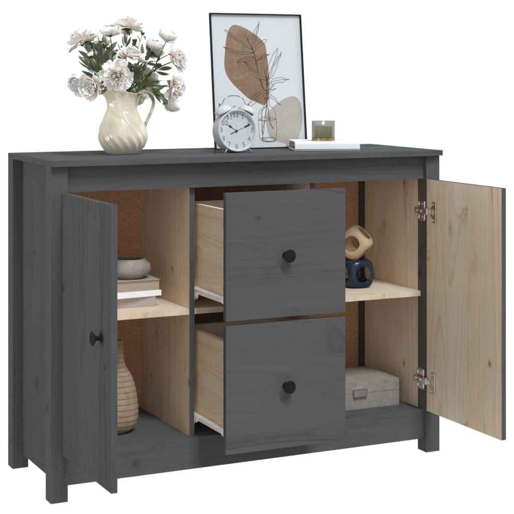 Sideboard Grey 100x35x74 cm Solid Wood Pine