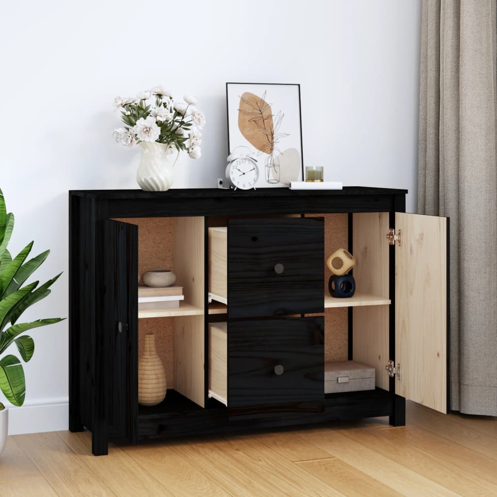 Sideboard Black 100x35x74 cm Solid Wood Pine