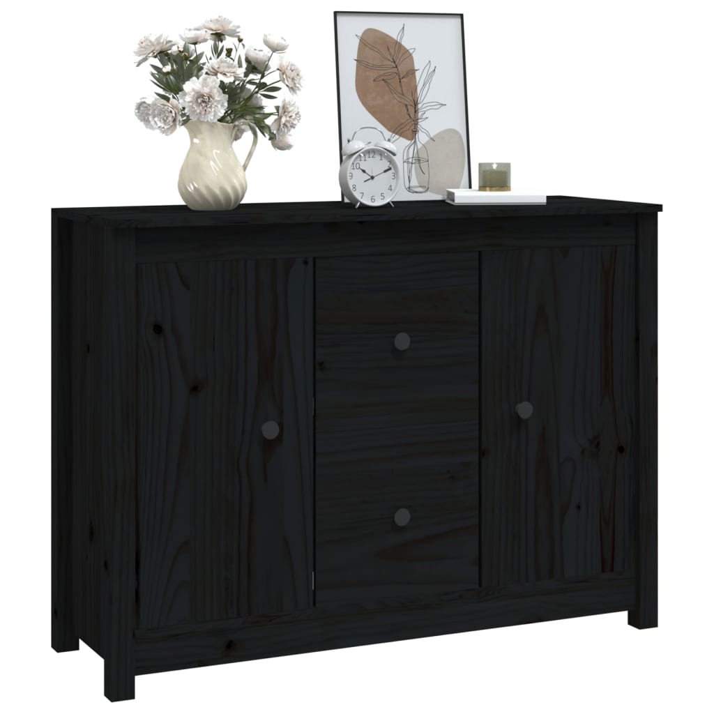Sideboard Black 100x35x74 cm Solid Wood Pine
