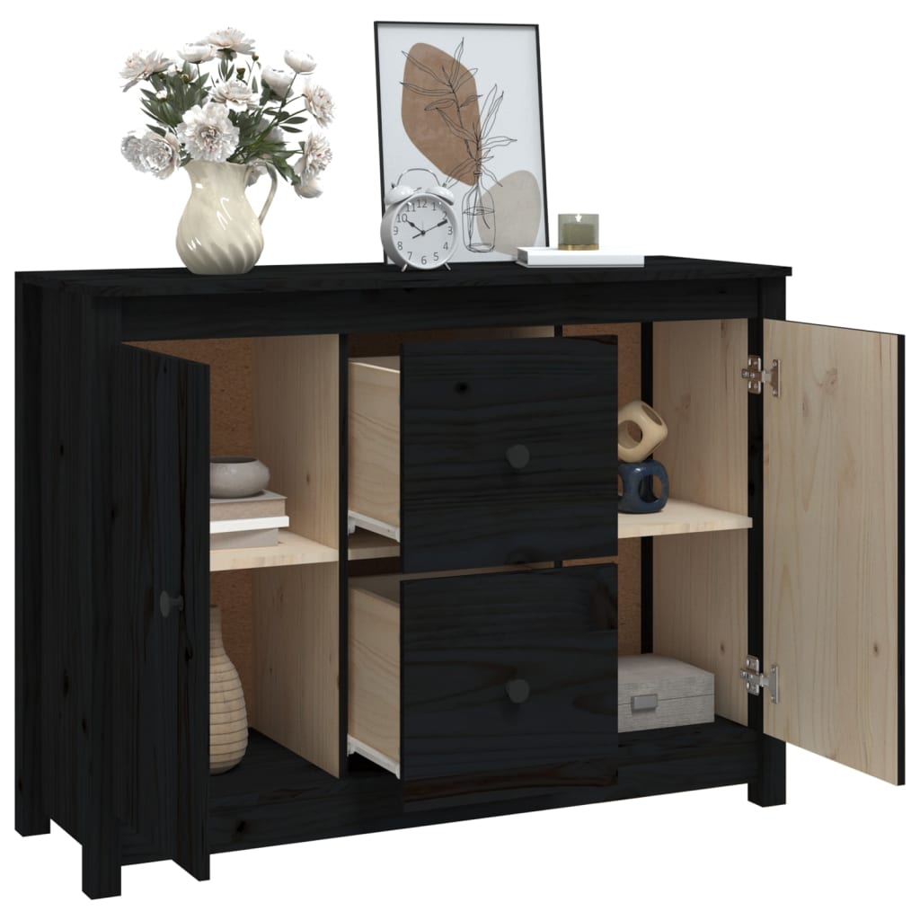 Sideboard Black 100x35x74 cm Solid Wood Pine
