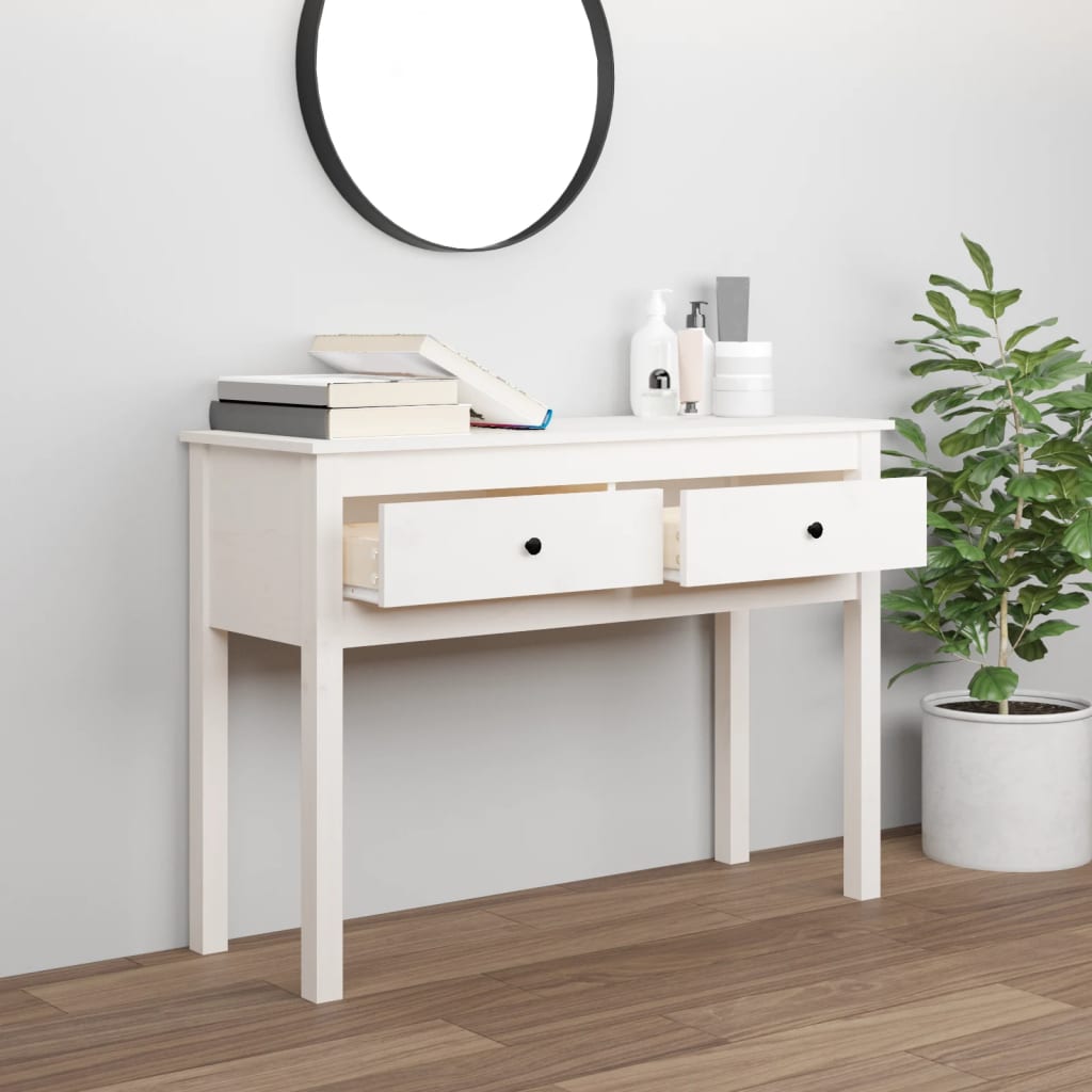 Console Table White 100x35x75 cm Solid Wood Pine