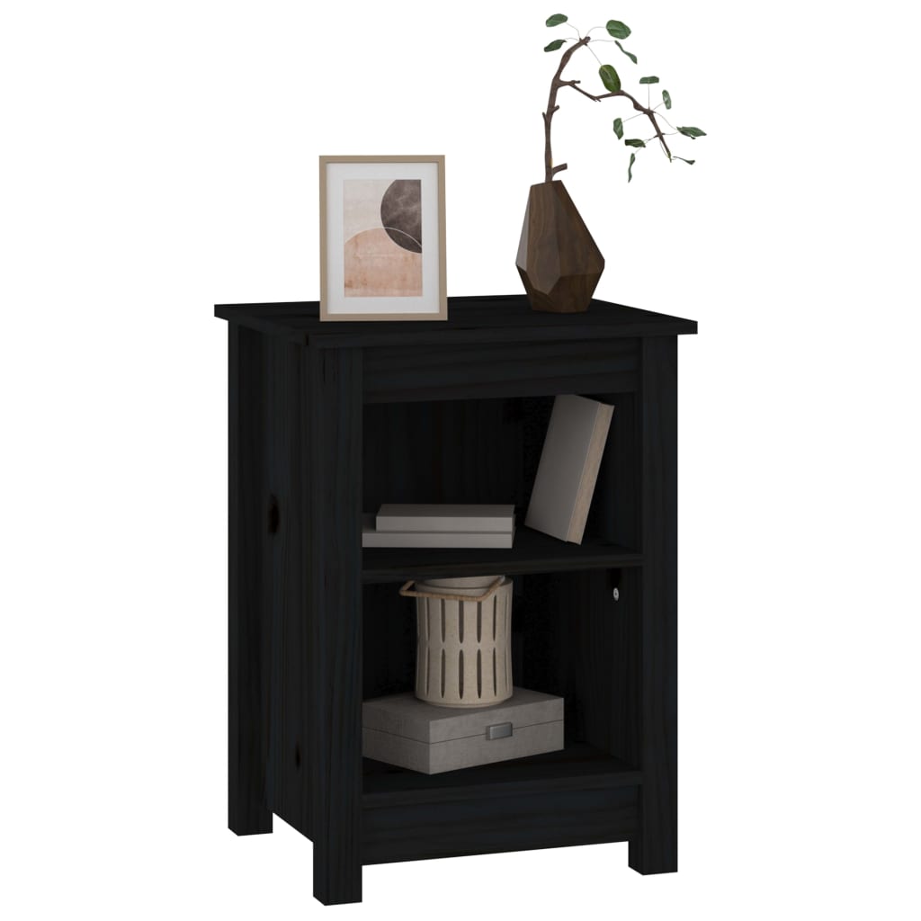 Bedside Cabinet Black 40x35x55 cm Solid Wood Pine