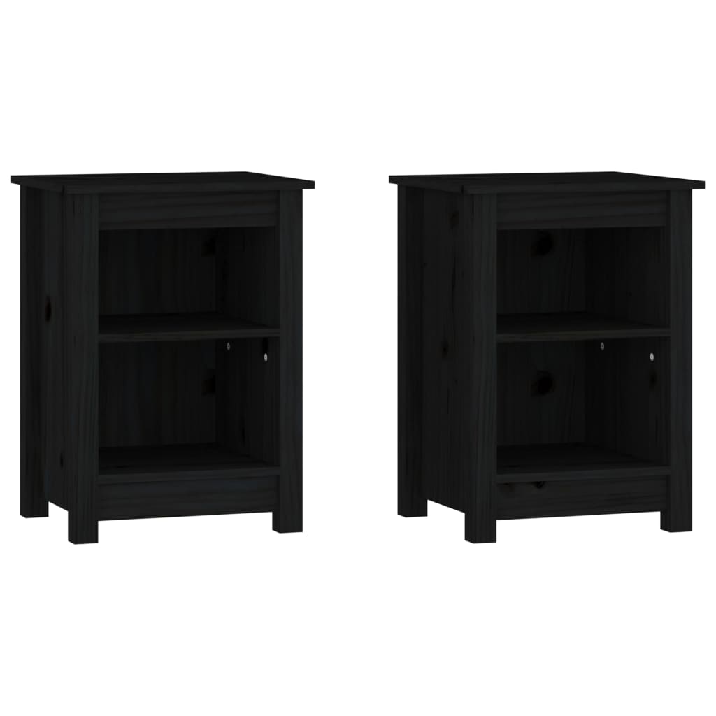 Bedside Cabinets 2 pcs Black 40x35x55 cm Solid Wood Pine