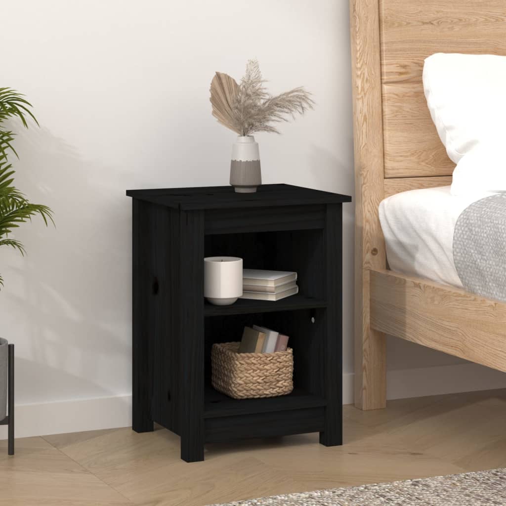 Bedside Cabinets 2 pcs Black 40x35x55 cm Solid Wood Pine