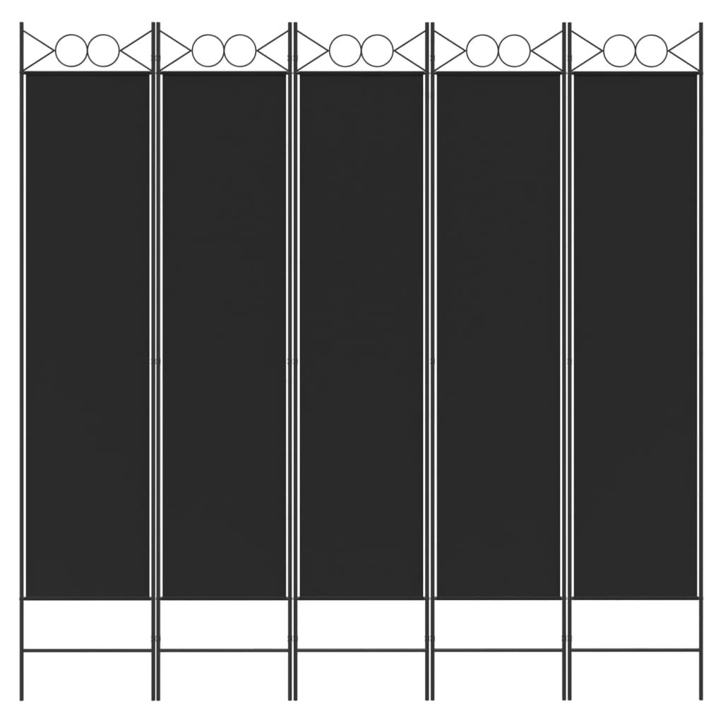 5-Panel Room Divider Black 200x200 cm Fabric