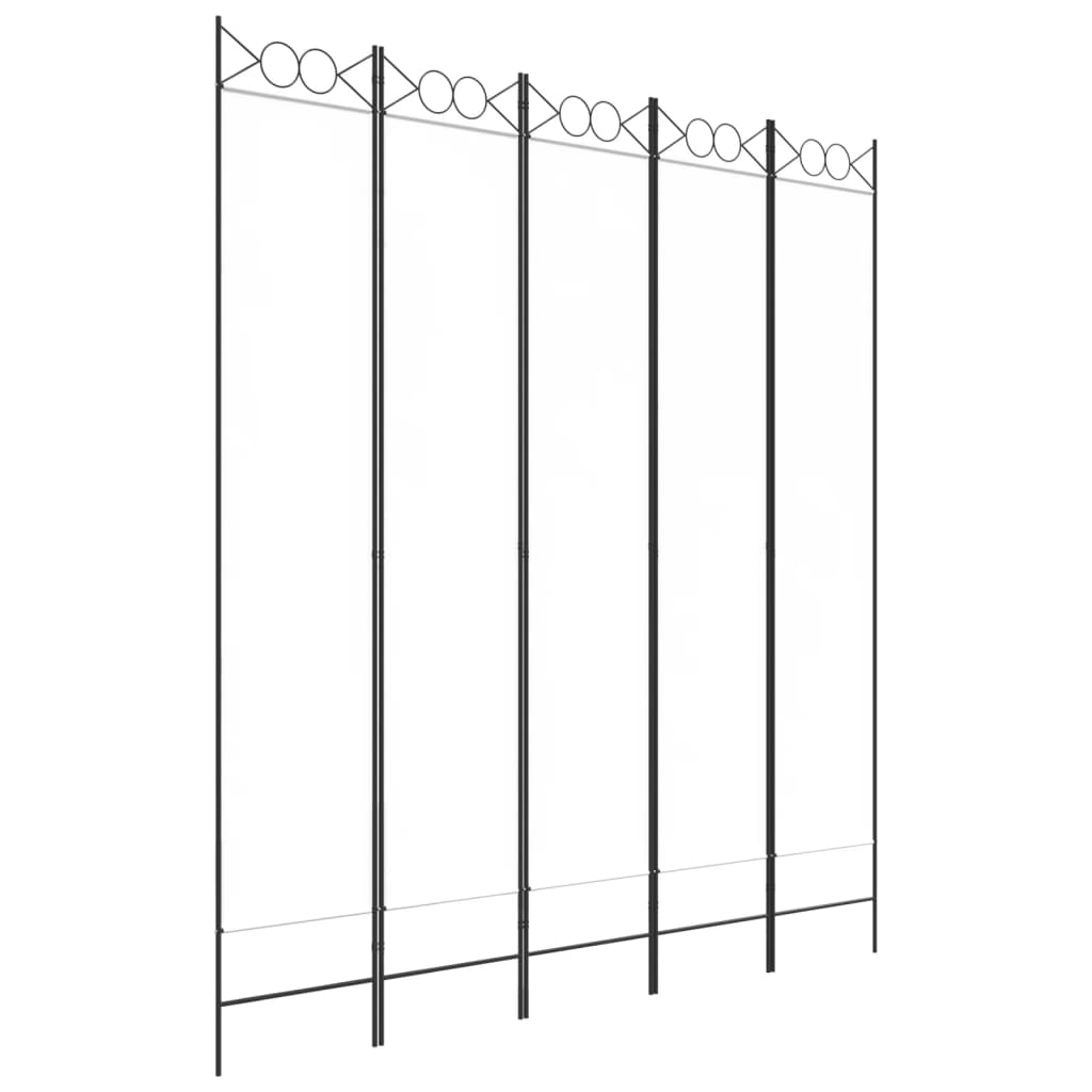5-Panel Room Divider White 200x220 cm Fabric
