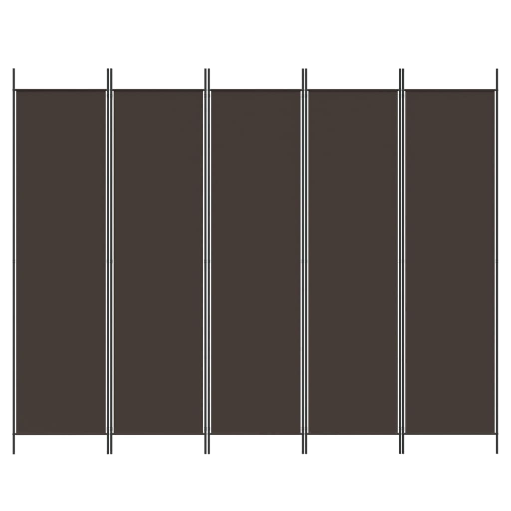 5-Panel Room Divider Brown 250x200 cm Fabric