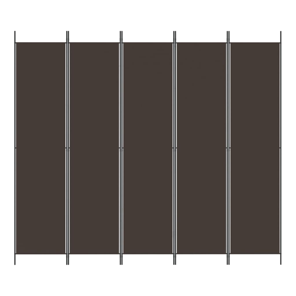 5-Panel Room Divider Brown 250x220 cm Fabric